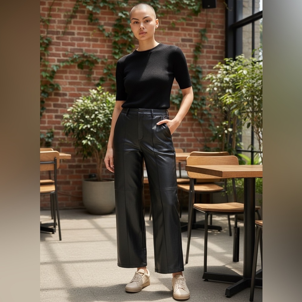 Commense High Waisted Faux Leather Wide Leg Pants Size M